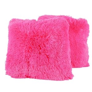 Plush Pillow Faux Fur Soft and‎ Comfy Throw Pillow (Pack of 2), Hot Pink. 18x18
